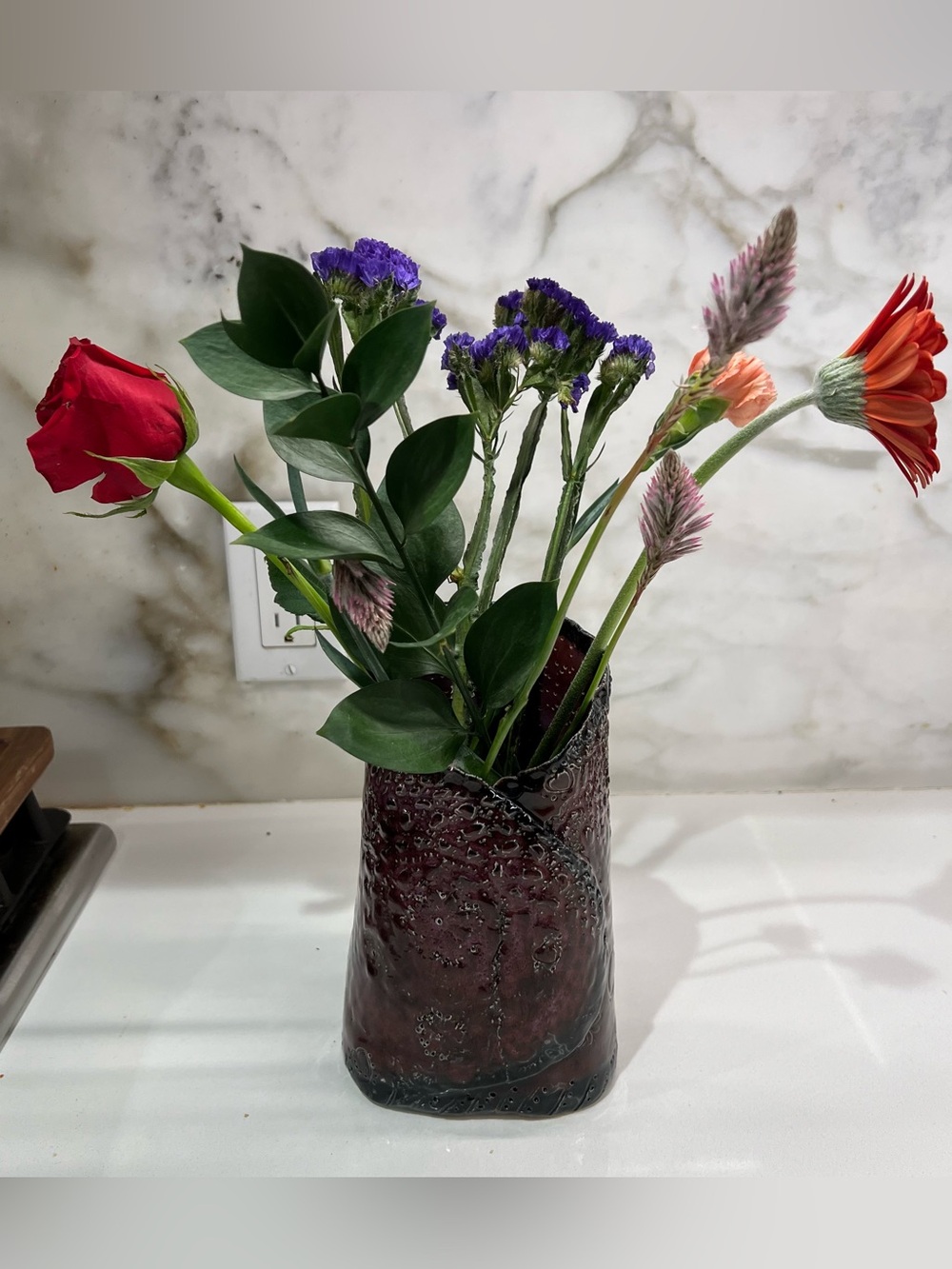 Handcrafted Deep Purple Ceramic Vase - Contemporary Home Accent